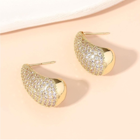 Gold Drop Cubic Zirconia Earrings - Picture 2 of 5